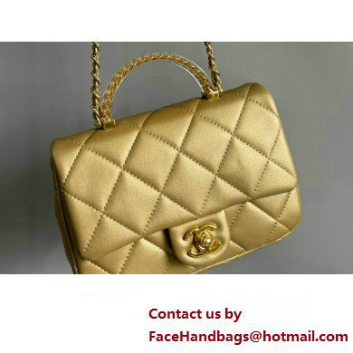 Chanel Lambskin, Resin & Gold-Tone Metal Small Flap Bag with Top Handle AS4848 Gold 2024